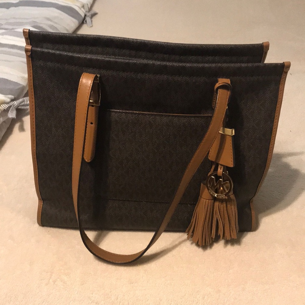 Michael Kors MK brown and tan leather bag
